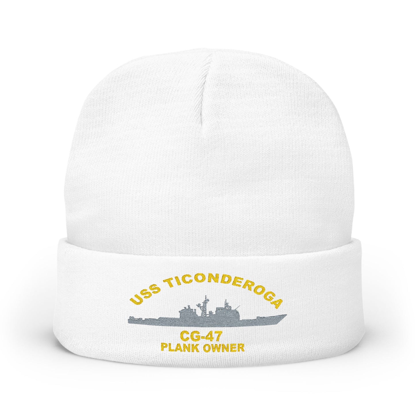 USS Ticonderoga Embroidered Knit Beanie, Warm Winter Hat, Military Gift, Plank Owner Beanie, Nautical Apparel, Unique Maritime Gifts