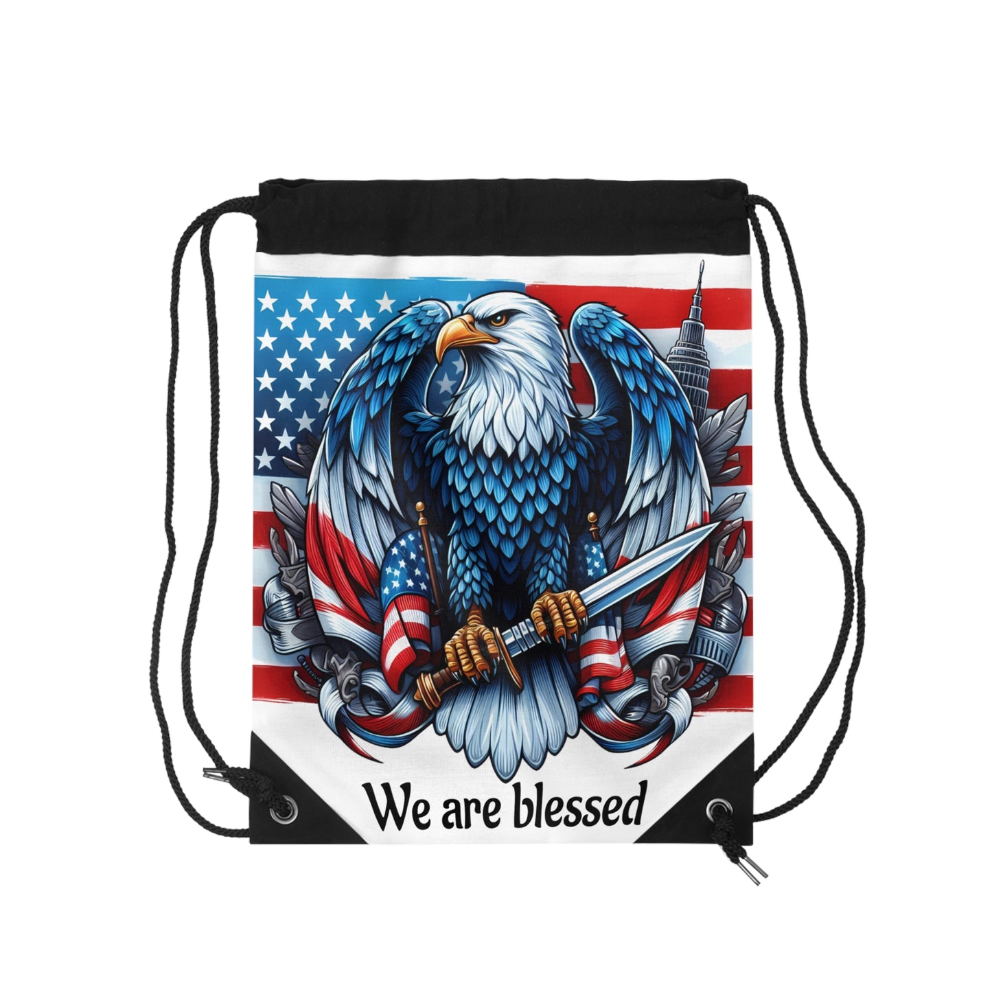 Patriotic Eagle Drawstring Bag I'm Thankful & We Are Blessed Designs