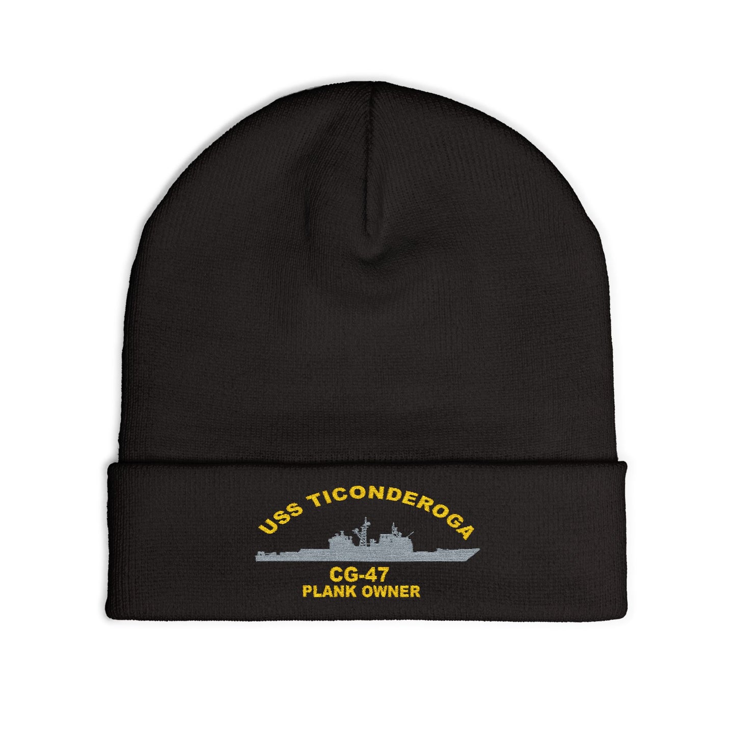 USS Ticonderoga Embroidered Knit Beanie, Warm Winter Hat, Military Gift, Plank Owner Beanie, Nautical Apparel, Unique Maritime Gifts