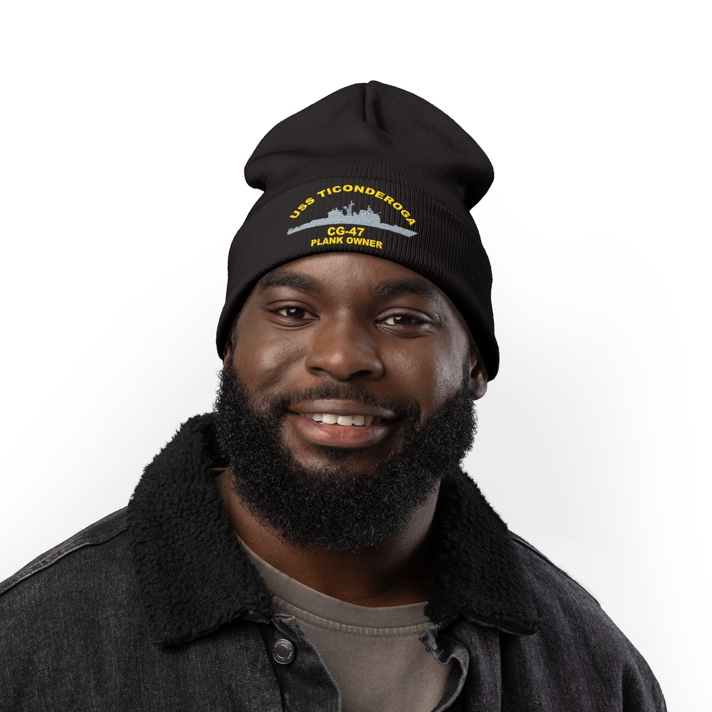 USS Ticonderoga Embroidered Knit Beanie, Warm Winter Hat, Military Gift, Plank Owner Beanie, Nautical Apparel, Unique Maritime Gifts