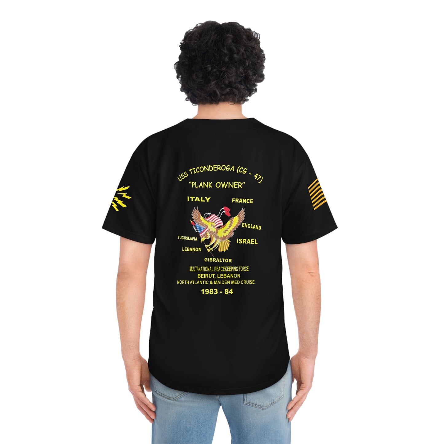 USS Ticonderonga Baseball Jersey, Military Graphic Tee, Patriotic Sports Top,