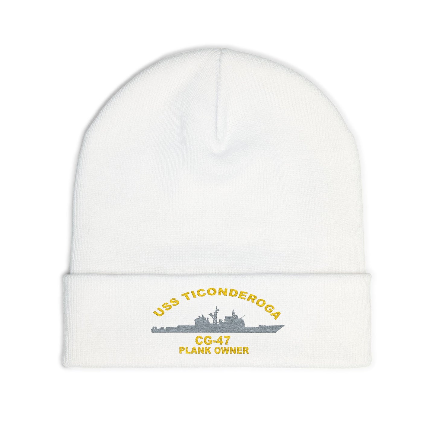 USS Ticonderoga Embroidered Knit Beanie, Warm Winter Hat, Military Gift, Plank Owner Beanie, Nautical Apparel, Unique Maritime Gifts
