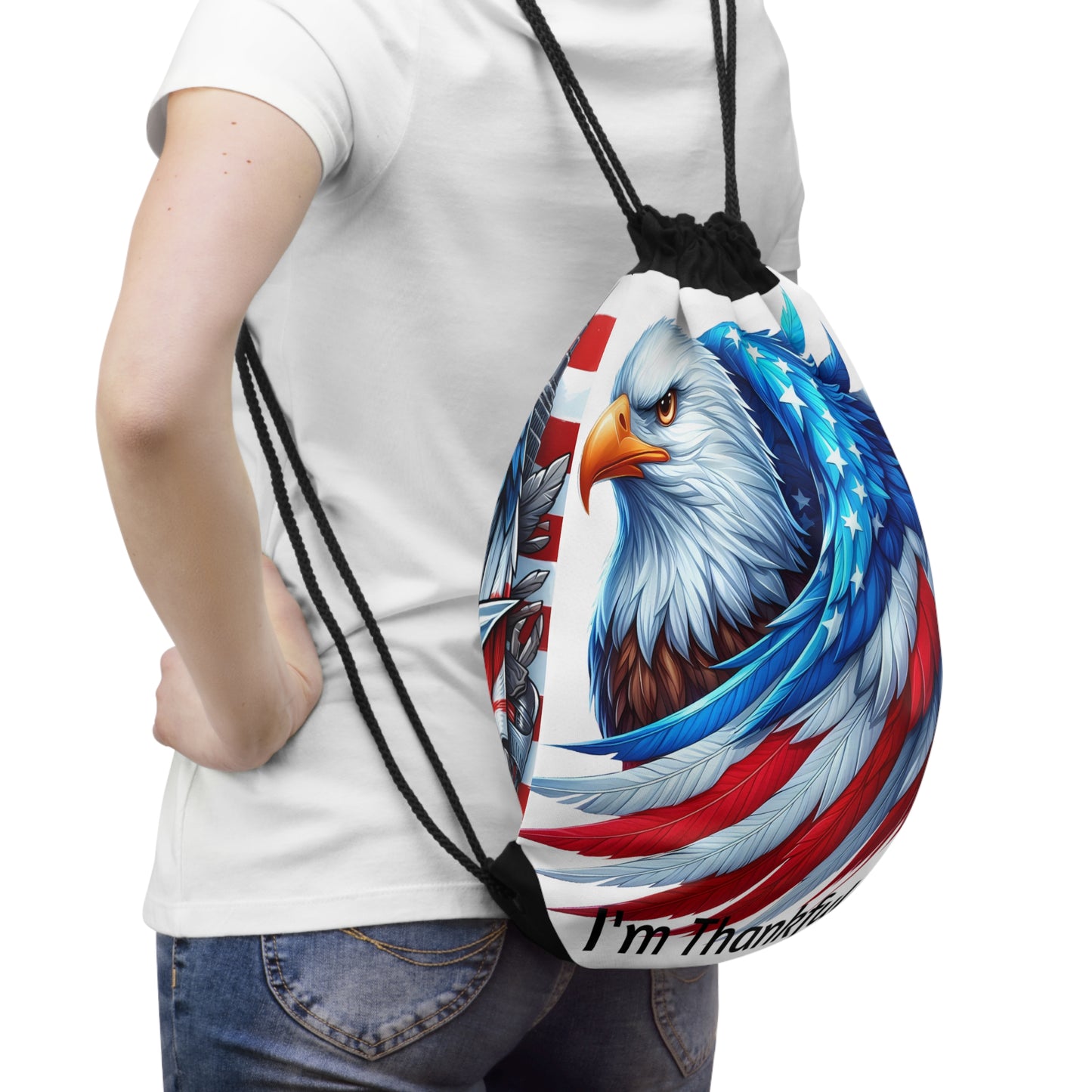 Patriotic Eagle Drawstring Bag I'm Thankful & We Are Blessed Designs