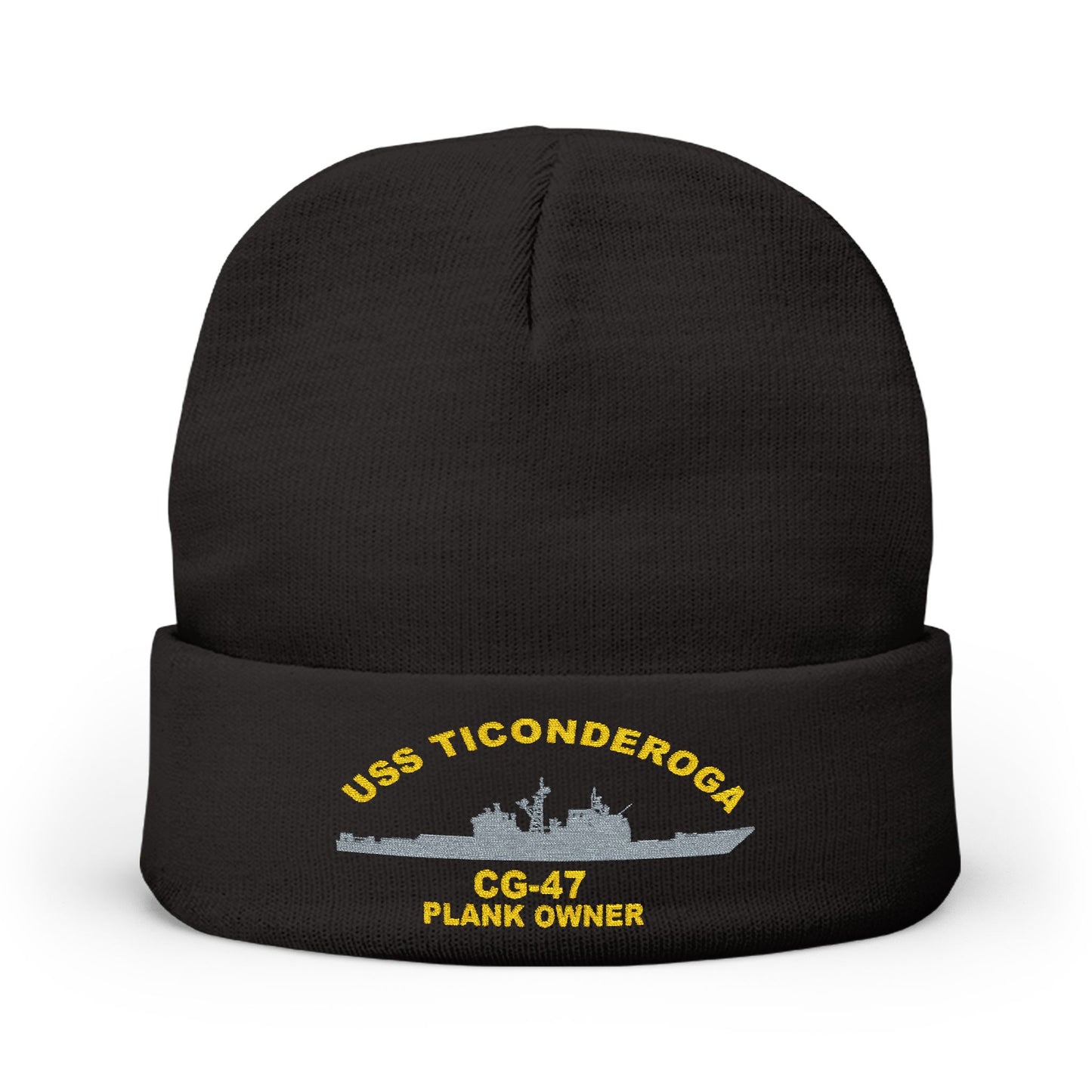USS Ticonderoga Embroidered Knit Beanie, Warm Winter Hat, Military Gift, Plank Owner Beanie, Nautical Apparel, Unique Maritime Gifts