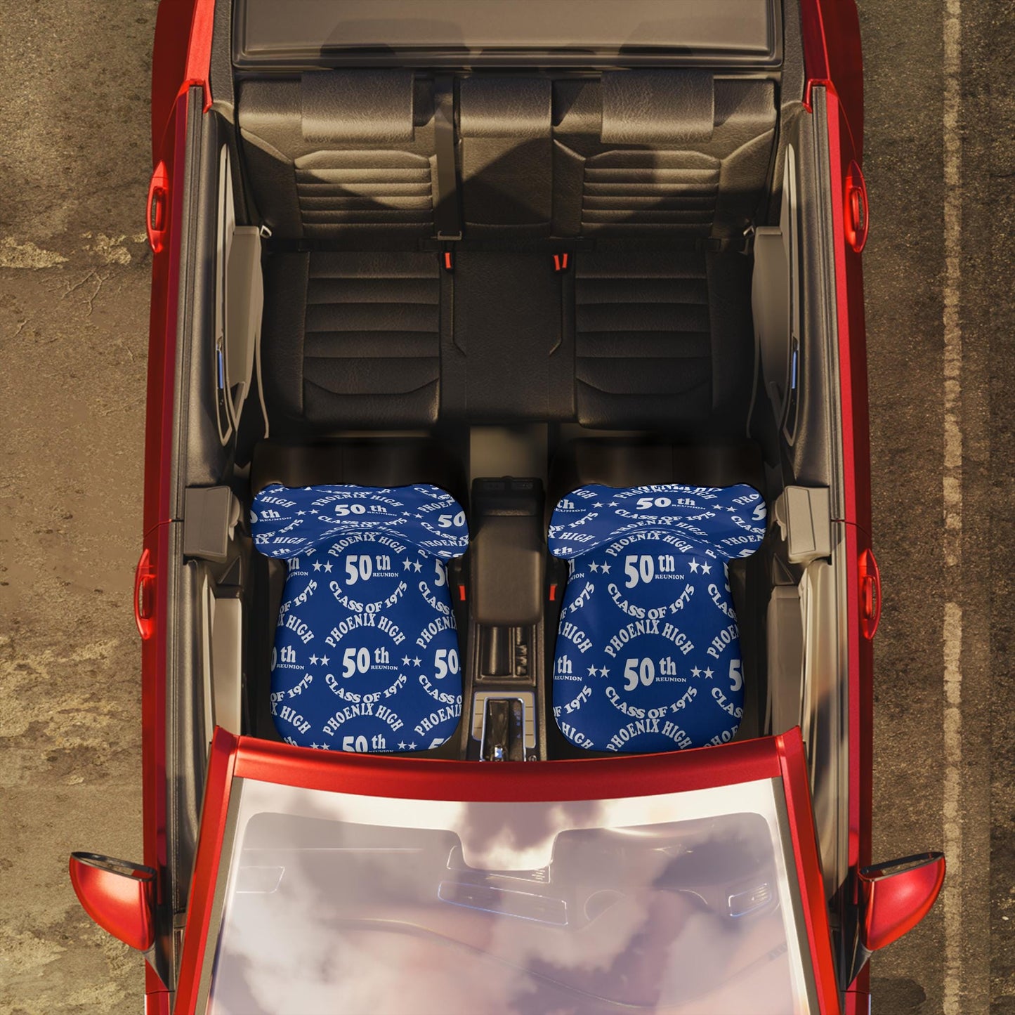 50th Class Reunion Car Seat Covers | Blue Polyester | High School Memory