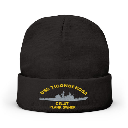 USS Ticonderoga Embroidered Knit Beanie, Warm Winter Hat, Military Gift, Plank Owner Beanie, Nautical Apparel, Unique Maritime Gifts