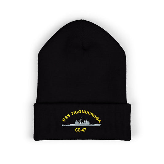 USS Ticonderoga Embroidered  Cuffed Beanie - Military Hat for Casual Style